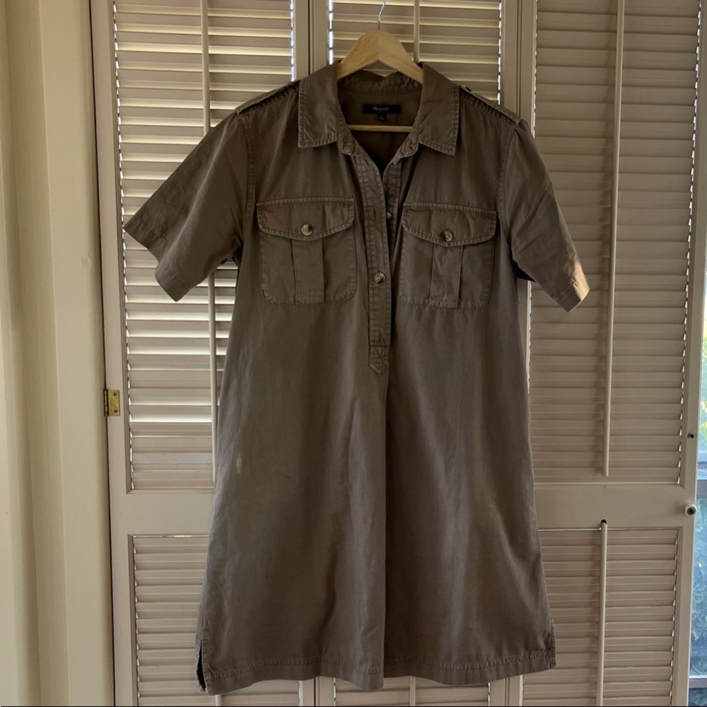 Madewell Green Button-Up Mini Dress